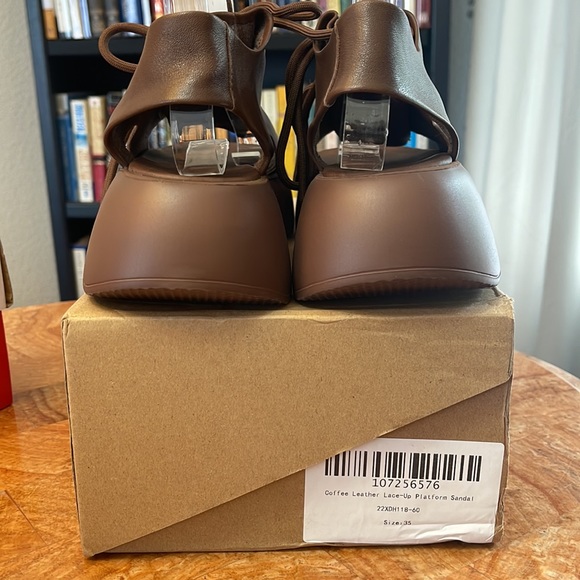 NIB    HZM | Coffee Lace-Up Super Soft Leather Platform Sandal   ZL840 - Picture 12 of 12